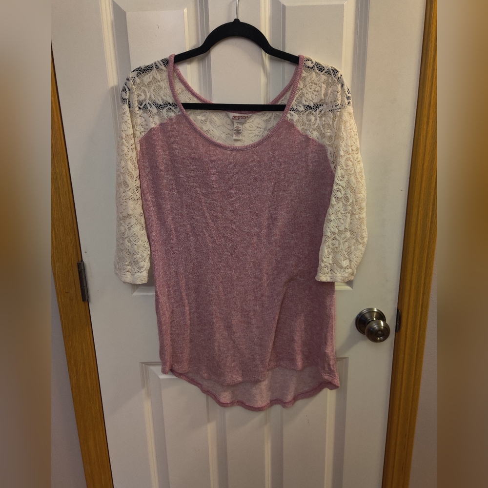 Arizona Jean Company Pink Asymmetrical 3/4 Sleeve Blouse